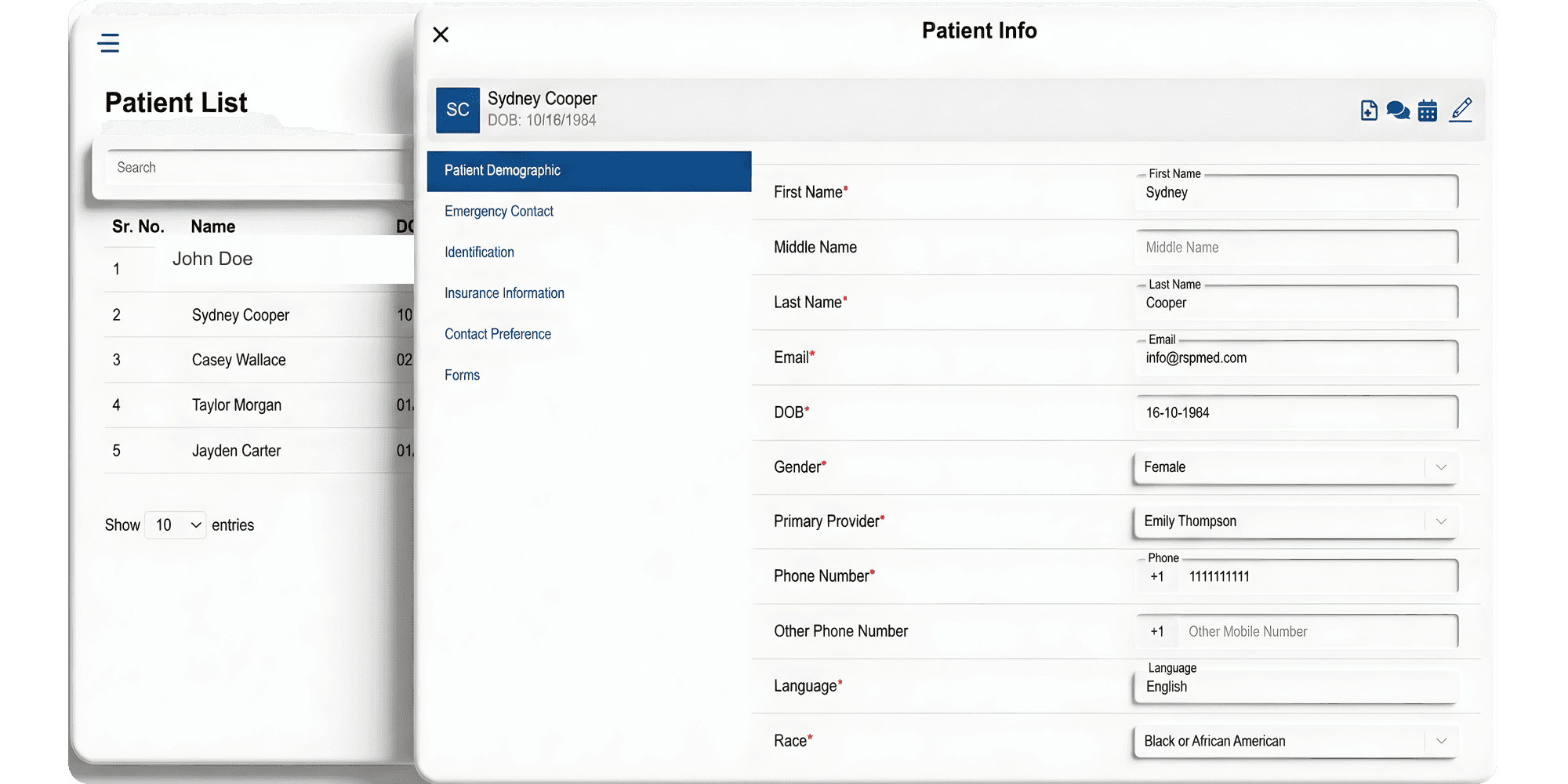 3D patient management system interface